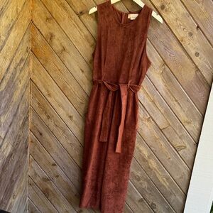 Anthropologie LP large petite faux suede sleeveless belted cropped jumpsuit